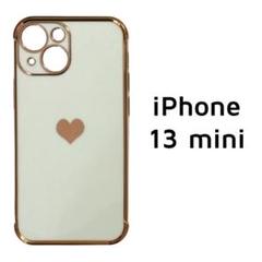 iPhone 13 mini カバー 白 メッキフレーム ハート