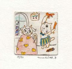 手作り額付き銅版画応用絵画　title「ひょっこり猫」 手作り額付き銅版画応用絵画 title「ひょっこり猫」 - メルカリ
