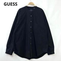 GUESS ゲス 刺繍ロゴ バンドカラー 無地 長袖 シャツ ブラックS116