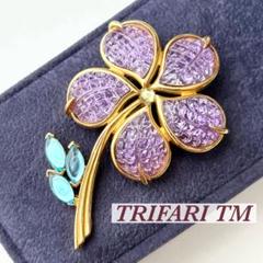 超希少✨️ TRIFARI TM ワッフルガラス フラワー ブローチ 超希少✨️ TRIFARI TM ワッフルガラス フラワー ブローチ