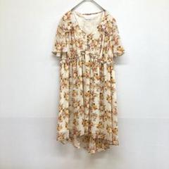 PaCSTYLE 花柄 シフォン ワンピース 半袖 襟付き 【M】 クリーム