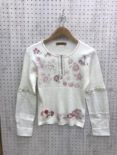 フェアリーグランジ古着　 掠れ花柄カットソー×シャツスリーブ切替デザイントップス