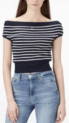 TOMMY JEANS ニット セーター オフショルダーストライプセーター