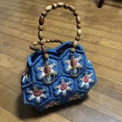 花柄刺繍の青色ハンドバッグ　サマーバッグ　ハンドメイド