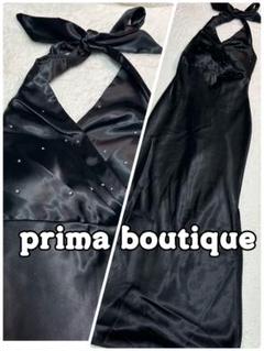 【美品】prima boutique ドレス　サテン　ロング　社交ダンス　黒