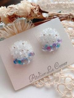ビーズ刺繍　つぶつぶビーズ　チェコビーズ　イヤリング　ピアス　ハンドメイド