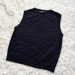 ユニクロ　カシミヤ　セーター　(M)　黒　ノースリーブ　クルーネック　シンプル