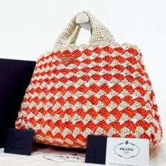 極美品 PRADA プラダ ラフィアクロケット ハンドバッグ トートバッグ 極美品 PRADA プラダ ラフィアクロケット ハンドバッグ トート