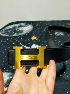 HERMES ブラックレザーベルト ゴールドバックル