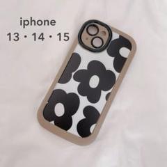 新品 iphone14ケース スマホケース 花柄 ソフト ブラウン