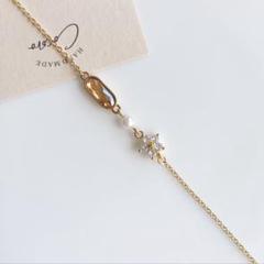 ジルコニアフラワーとガラスストーンオーバルコネクターのブレスレット＊ハンドメイド