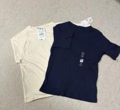 ZARAクリーム色の蝶刺繍Tシャツとユニクロ　ネイビーTシャツセット