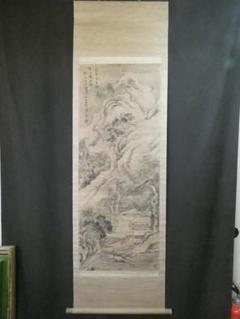 掛軸 日本書画 田能村 竹田「風景」サイン 紙本 肉筆手描き