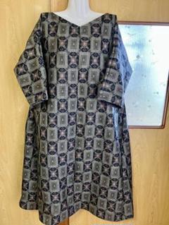 大島紬　着物リメイク　ワンピース　ゆったり　Ｌサイズ
