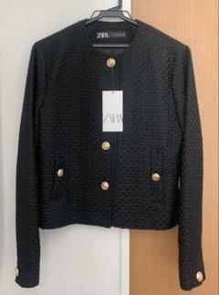 ◆美品◆ZARA◆ツイード風ノーカラージャケット◆フレアスリーブ◆黒◆M相当◆ 2025年最新】zaraツイードジャケットの人気アイテム - メルカリ
