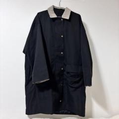黒 チェック柄襟 ロングコートのサムネイル