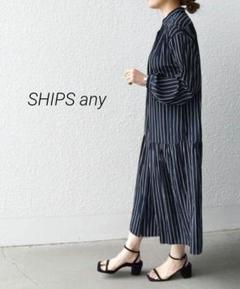 SHIPS any　ストライプワンピース　ギャザー　フリーサイズ　光沢