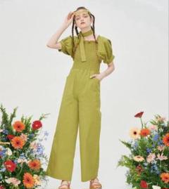 poppy シャーリングロンパース イエローグリーン