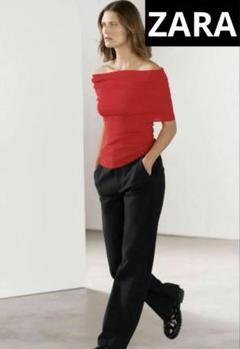 【ZARA ザラ】オフショルダーニットトップス＊赤