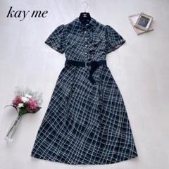 極美品✨kayme ケイミー ブラックチェック フリルシャツワンピース 7 S