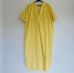 イエロー 半袖 ロングシャツワンピース