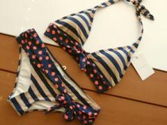 Ondade Mar　ベージュ×ネイビーボーダーのホルターネックビキニ Ondade Mar ベージュ×ネイビーボーダーのホルターネックビキニ