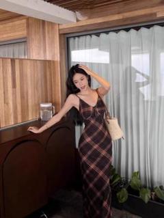 チェック柄ロングタイトワンピース✭夏のお出かけに大人可愛い♡
