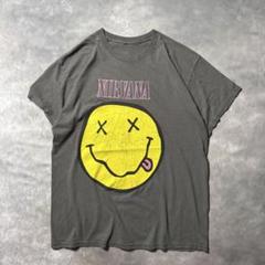 O36古着NIRVANA スマイリーフェイス灰色バンドTシャツ