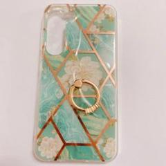 GALAXY ギャラクシー　S23 スマホケース　花　ブルーグリーン