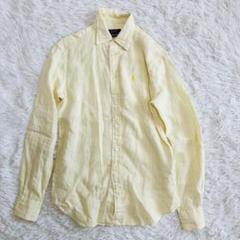 美品 ポロラルフローレン リネン100% シャツ イエロー ストライプ　現行