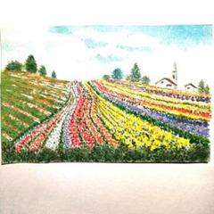 真作保証 K.Nakai 富良野のラベンダー畑 作家物 絵画 油絵 花 額装品 油絵 油彩 油彩画 絵 絵画【ラベンダー畑に立つ一本木