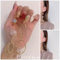 829 華奢ゴールドフープ オーロラボール アシメピアス イヤリング