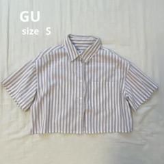 GU ストライプリネンブレンド　クロップドシャツ　(S)