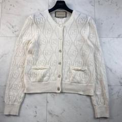 GUCCI グッチ　ニットカーディガン　GGパンチング デカロゴ ホワイト　白 GUCCI グッチ ニットカーディガン GGパンチング デカロゴ