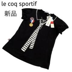 ルコック UVケア ストレッチ Tシャツ ネクタイプリント ゴルフウェア M 黒