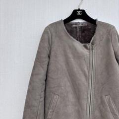 美品⭐️ ムートンコート ロング エコファー フリンジ ベージュ 斜めジップ