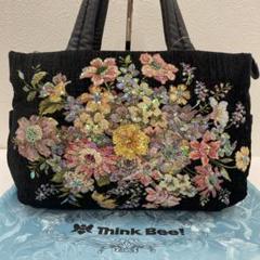 Think Bee! シンクビー！ トートバッグ スパンコール 花模様 紺系 ブルーカナリー トートバッグ Think Bee! 公式 | Think Bee