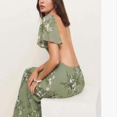 reformation lee dress グリーン パフスリーブ ミディドレス