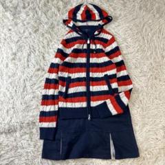 キャロウェイ ウール混 ケーブルニットフルジップパーカー ボーダー