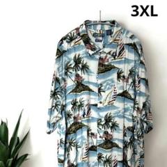 CAMPIA ヴィンテージ アロハシャツ 半袖 総柄 ブルー系 3XL