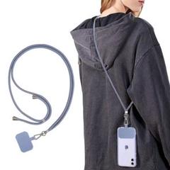 スマホショルダーストラップ 首掛け 肩掛け 斜め掛け アッシュブルー パッチ付