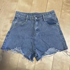 レディース ヴィンテージ風ハイウエストダメージデニムショートパンツ ライトブルー