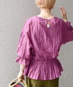 極美品✨　ピンク❤️　シップスエニィ　洗える　クリンクル ペプラム ブラウス