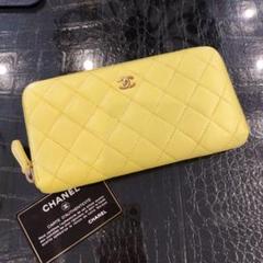 CHANEL シャネル マトラッセ イエロー ラウンドファスナー 長