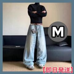 【残り1点】バギーデニム ワイドデニム ブルー menes 激太 地底人似 M