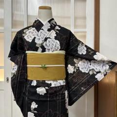 ゆかた 浴衣 黒 牡丹 縦縞 身丈162裄65 - メルカリ