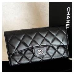 CHANEL シャネル マトラッセ 三つ折り財布 ラム シルバー金具 ブラック