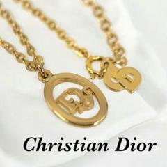 【極美品】ディオール　ヴィンテージ　サークル　ロゴ　ネックレス　ゴールド