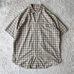 パパス 美品 90s PAPAS S/S コットンチェックシャツ M 灰黄 短丈