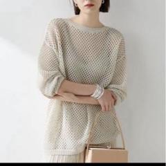 美品◯ウィムガゼット　半袖メッシュプルオーバー ベージュ メッシュプルオーバー | Whim Gazette(ウィム ガゼット